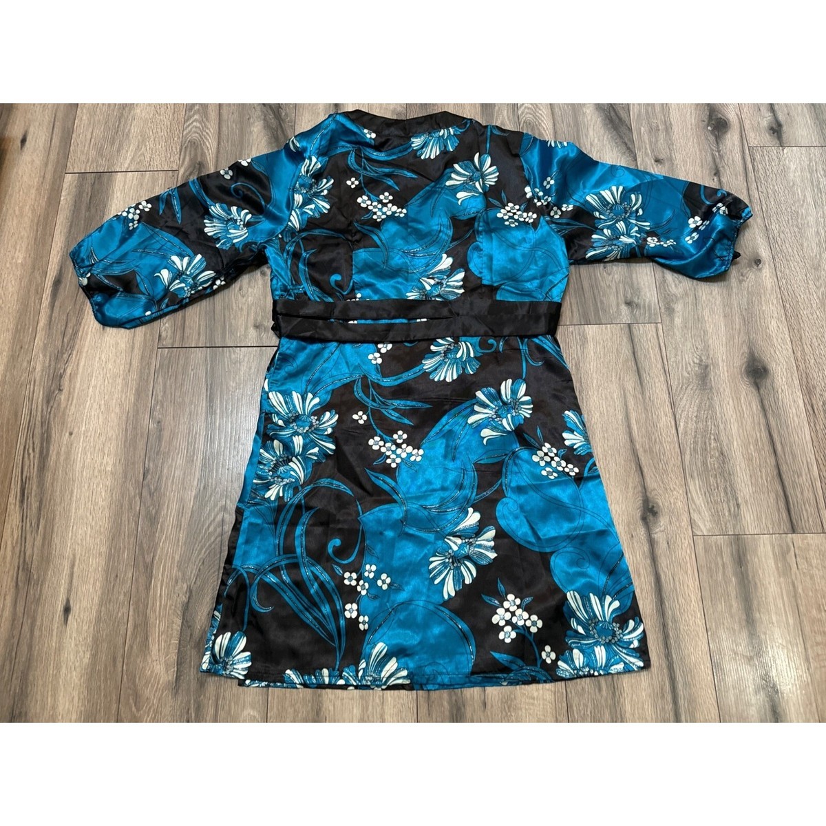 She's Cool Floral Kimono Wrap Dress XL Black & Teal Polyester 90's Style  VTG | eBay