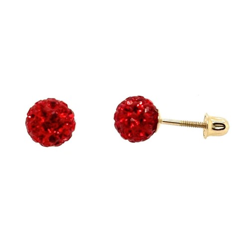 14K Yellow Gold Round Crystal Ball Screw Back Stud Earrings 10 mm - Picture 11 of 27