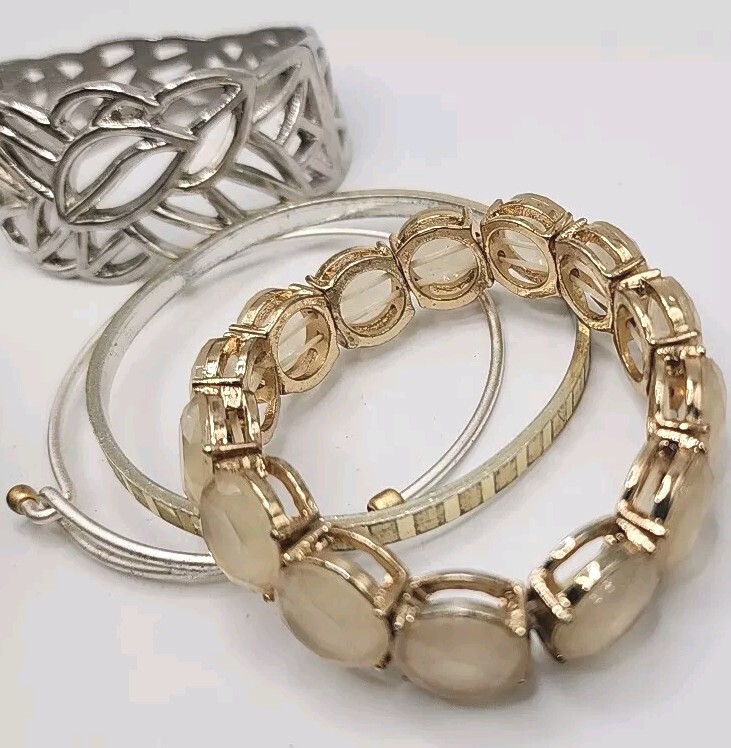 Vintage Boho Retro Stackable Metallic Silver Gold… - image 5