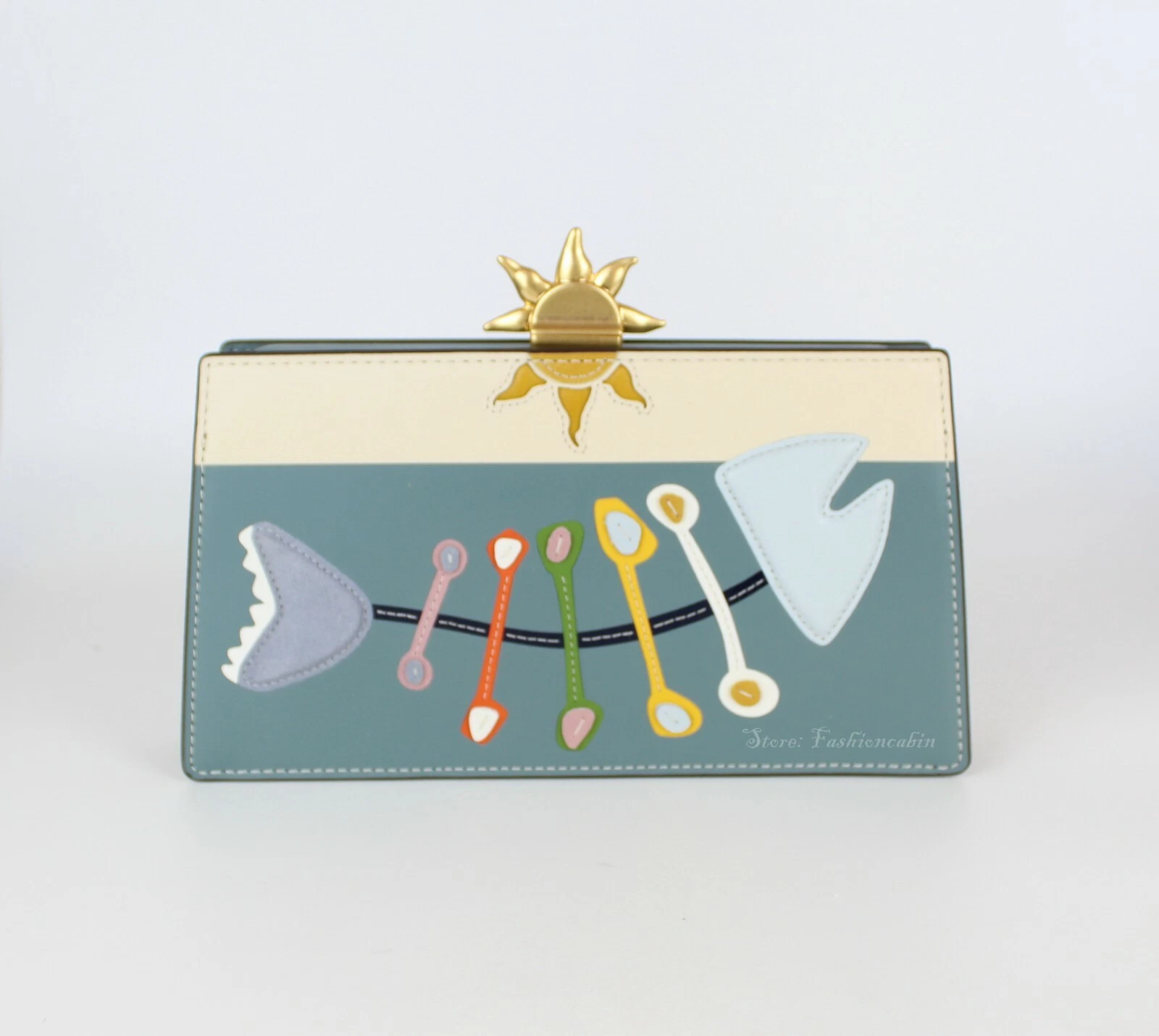 Borsa a tracolla nuova con etichette TORY BURCH Fish appliqué Frame Artico prezzo al pubblico consigliato $598