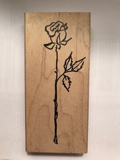DeNami - Long Stemmed Rose - Wood Mounted Rubber Stamp 5.5 X 2.5 EUC