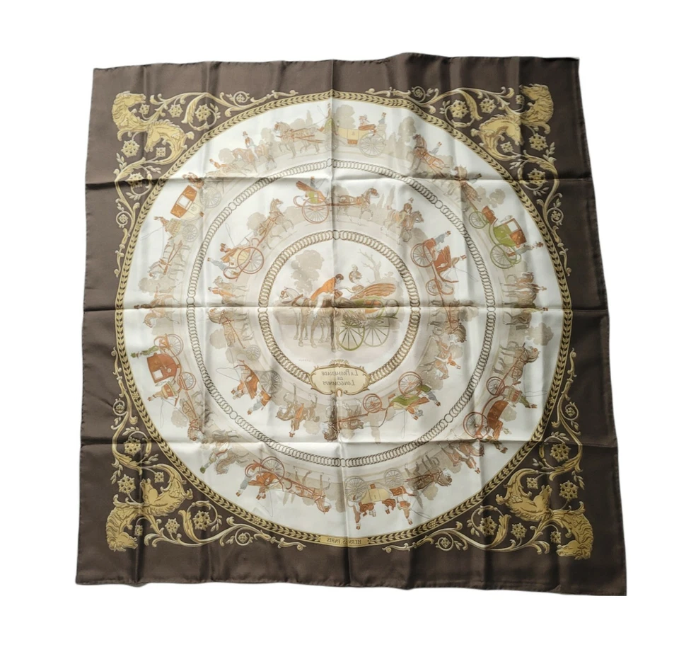 Vintage Hermes La Promenade De Longchamps Silk Scarf Edwardian Made in France - Image 2 of 4