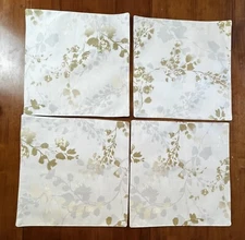 TAHARI Home Set of 4 Cotton Blend 13 x 19" Silver & Gold Leaves Placemats