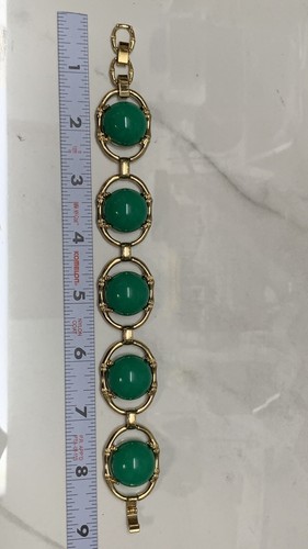 Stella & Dot Bracelet Green Acrylic Cabochon Bamboo Look Zinnea Gold Tone 8.5" - Picture 4 of 13