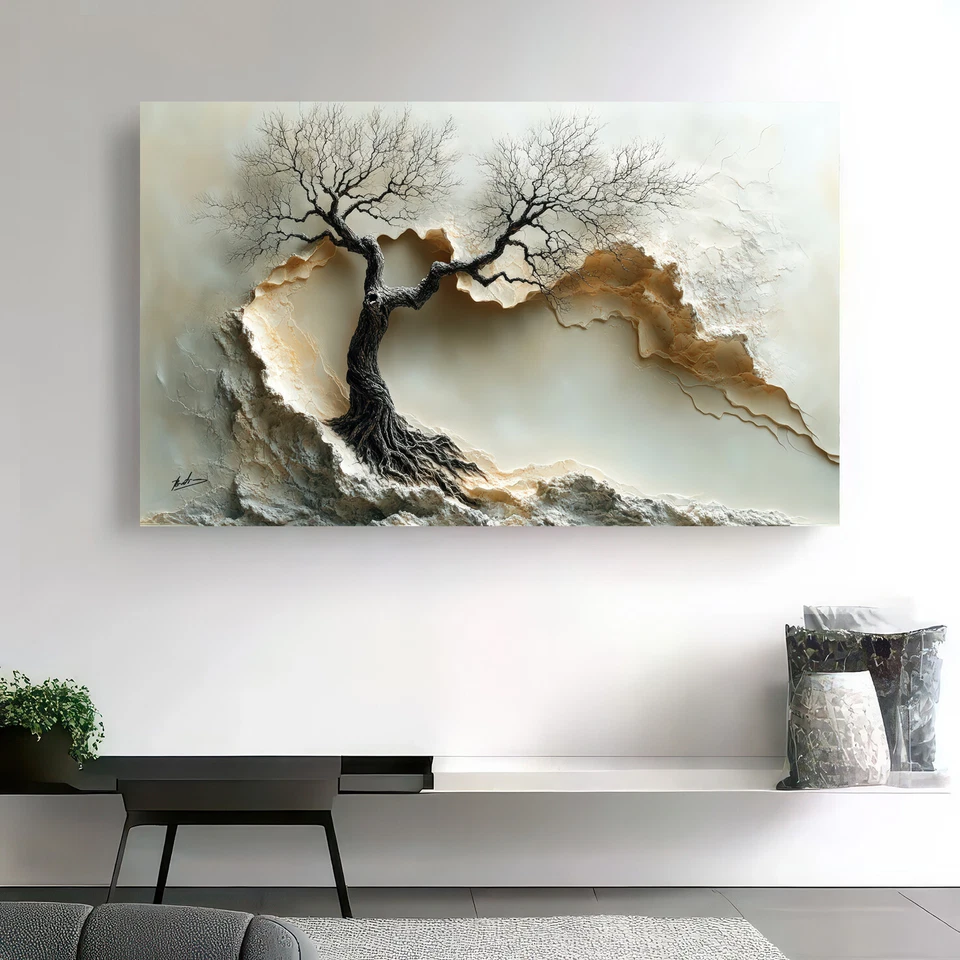 Leinwand Bild Landschaft Baum Natur 3D Marmor Optik Wandbilder Wohnzimmer 7859A - Bild 2 von 4