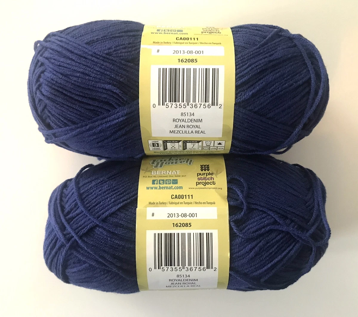 BERNAT Cotton ish Yarn Royal Denim Cotton Acrylic Blend 2 Skeins