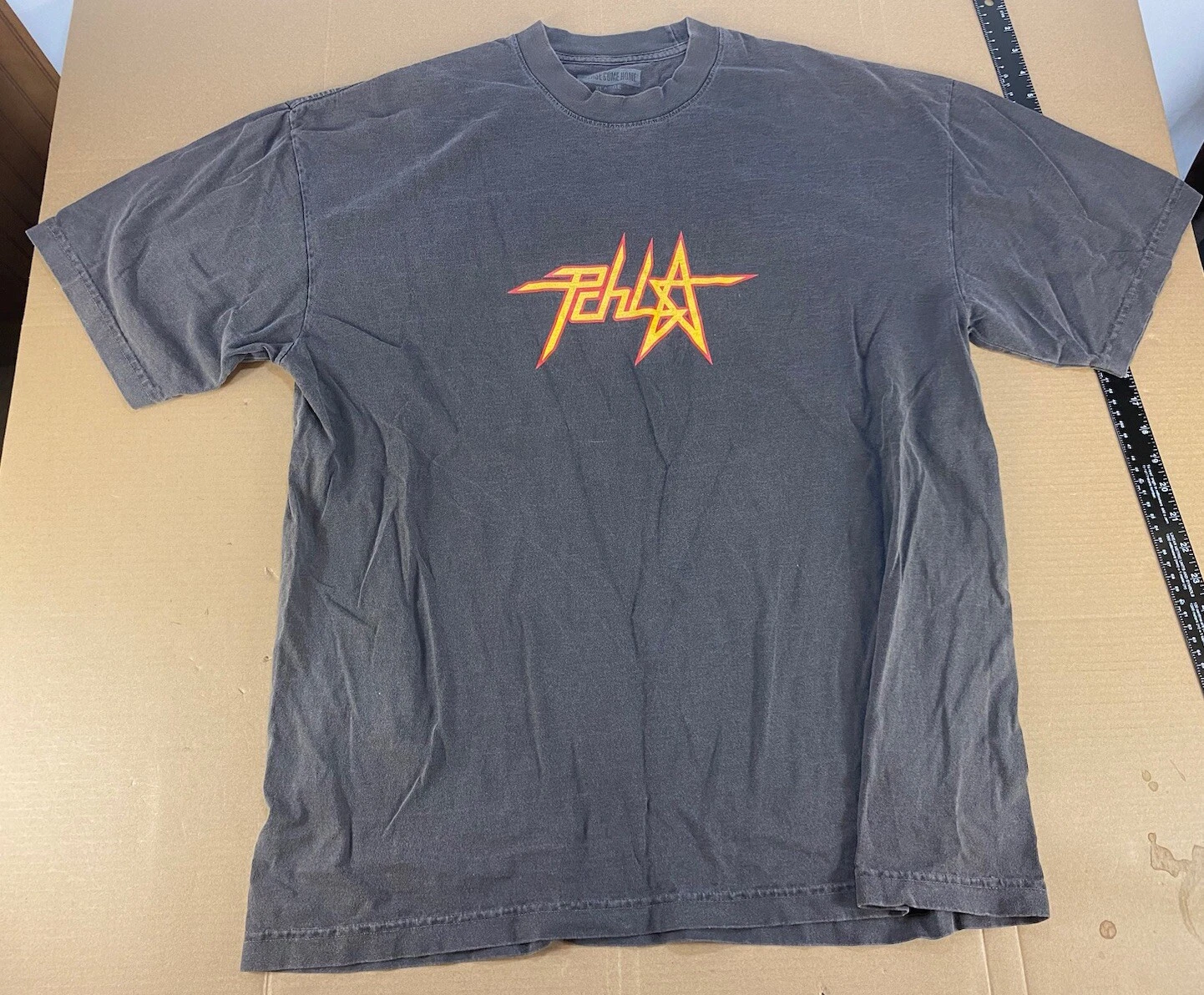 Please Come Home LA California Surf Skate Distressed Washed Black T Shirt Vtg