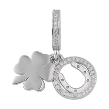 LUCK Rhinestone 3 Charm Pendant Rhodium Plated Sterling Silver