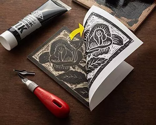 Essdee PREMIUM Block Printing Kit Lino Tile Ink & Carving Cutter Tool Set Plate - Picture 7 of 8