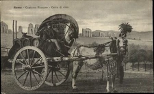 Roma Rome Italy Wine Wagon Period Clothing Vintage Paper Postcard c. 1915 Horse