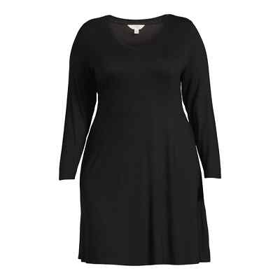 Terra & Sky Women's Long Sleeve Black Knee length V-neck Swing Dress 4X  28-30 | eBay