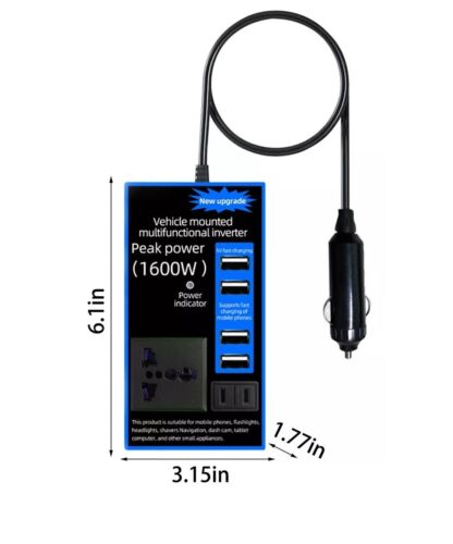 Car Power Inverter Converter Adapter Dc 12v To Ac 220v USB 4 Socket Wave-1600w - Picture 3 of 10