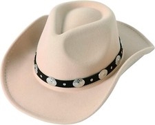 Lanzom Women Men Felt Wide Brim Western Cowboy Hats Belt Medium-Large, Beige