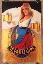 St. Pauli Girl Beer Vintage 1984 Pin-Up Poster 21" x 32" Sexy Busty Blonde