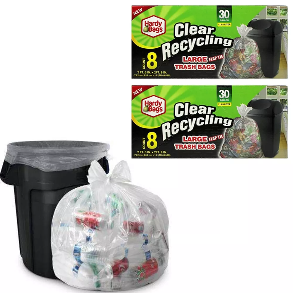 16ct Clear 30 Gallon Recycling Large Trash Bags Garbage Disposable Heavy  Duty