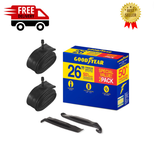 Goodyear 26" X 1.9"-2.3" Heavy Duty Bike Tube, 2 Pack with Levers