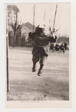 Pretty Cute Young Little Girl on the Swing Snapshot Vintage Old Photo
