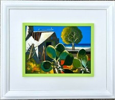 Gigi Martorelli - Paesaggio mediterraneo olio su tela CM.30X40 + cornice Anni 80