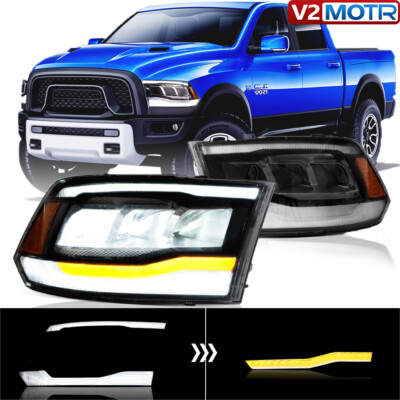 Pair VLAND LED DRL Reflector Headlights For 2009-21 Dodge Ram 1500 2500 3500