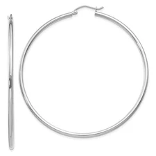 14k White Gold Polished 2x60mm Tube Hoop Earrings 4gm L-60 mm, W-2 mm for Mom