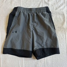 Under Armour Boys Youth Large Black Gray Woven Athletic Sports Shorts Running