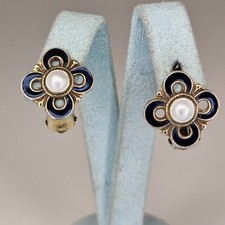 Willy Winnaess David Andersen Earrings Clip On Sterling Silver Gilt Norway 1.2cm