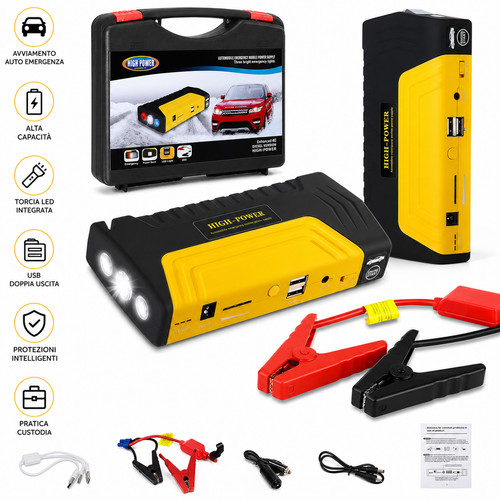 Avviatore Emergenza Auto Power Bank Portatile Booster Batteria, Torcia LED USB