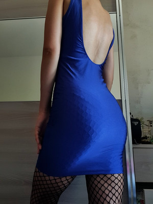 Forever 21 Bodycon Kleid elektrisch blau offener Rücken rückenfrei Mini Stretch Gr. S