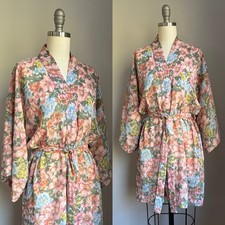 Vintage Victoria's Secret Gold Label Pink Floral Belted Kimono Robe One Size