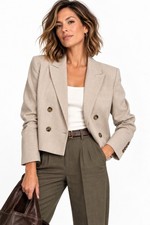 ANN TAYLOR jacket blazer beige double breasted 4 business casual preppy classic