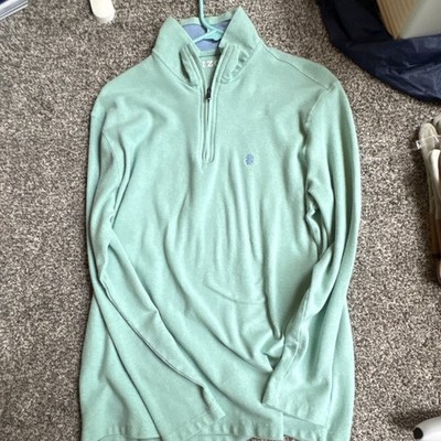 IZOD Men s Green 1/4 Zip Collared Pullover Polo Shirt M Long Sleeve Poly