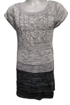 L.e.i Knit Sweater Dress Junior Sz XXL Gray White Black Short Sleeve Round Neck