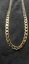 30" Solid Cuban Link Chain 14k Gold Plated Sterling Silver .925