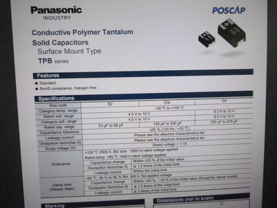 1 Pack of 2000 Conductive Polymer Tantalum Solid Capacitors POSCAP 10TPB47M