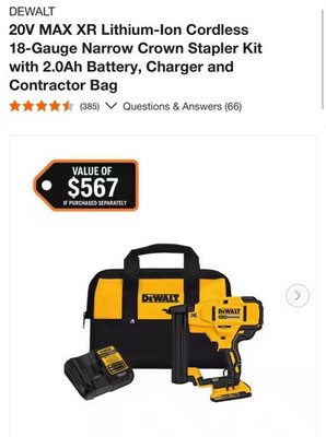 DEWALT 18 Gauge Narrow Crown Stapler Kit 20V Brushless