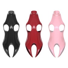 Women's Wet Look Patent Leather Catsuit Open Cup High Cut Bodysuit Leotard Teddy