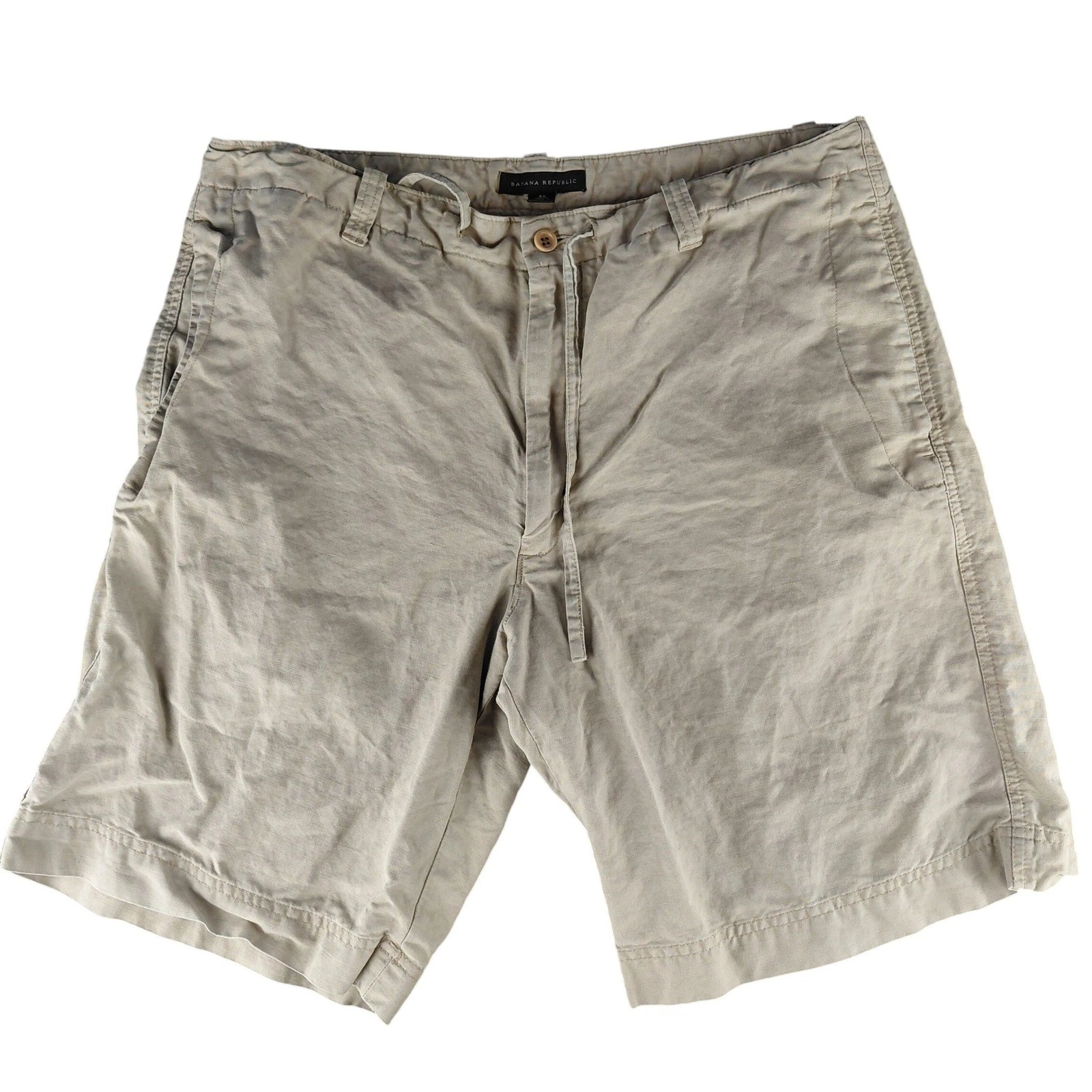 Banana Republic Mens 36 Linen Cotton Blend Flat Front Shorts Khaki Tan Regular