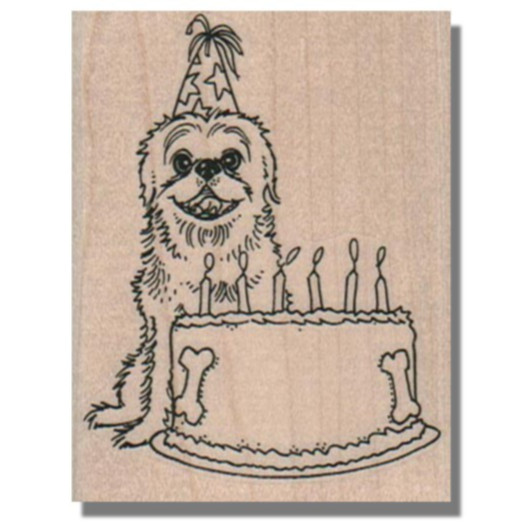 Mounted Rubber Stamp, Dog With Birthday Cake, Celebrate, Party, Animal,Pup, Food