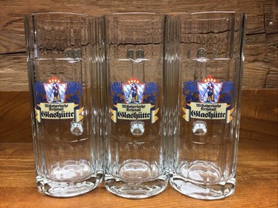 Glashutte Beer Paneled Thick Glass Germany SOHM Mug Stein 7.75  Griffin Crest