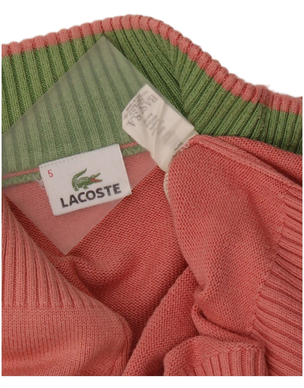Lacoste Womens Zip Neck Jumper Sweater Size 5 Large Pink Striped Cotton BK14 thumbnail 3