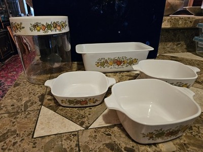 Corning Ware Spice of Life 6 Pc Cannister Bread Loaf Casserole Baking Dishes VTG