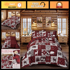 King Size 3-Piece Quilt Set - Rustic Farmhouse Reversible Microfiber Bedspread,