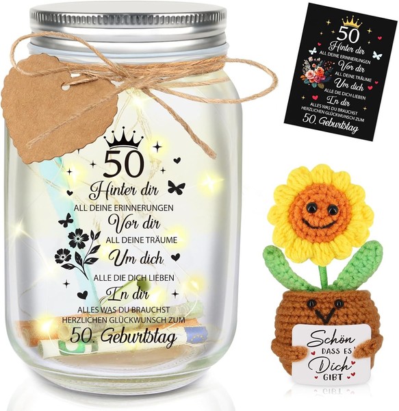 LED Flaschenlicht 50 Geburtstag Mit Geburtstagskarte Geldgeschenke Deko Geschenk-image