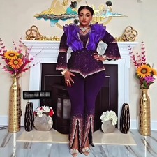 African Women Plus Size Blouse Top Long Pants Evening Cocktail Bodycon Outfits