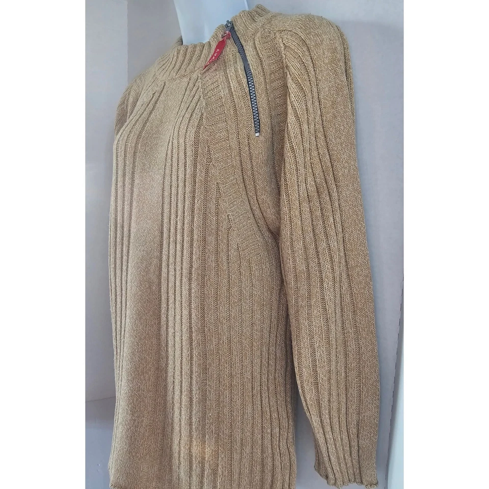 复古普拉达骆驼罗纹针织拉链领毛衣羊毛丙烯酸意大利制造 尺寸 M — 第 3/4 张图片
