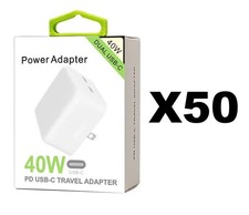 Lot of 50Pcs 40W Dual USB-C Port PD Charging Travel Wall Adapter White 