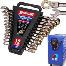 12PC Flex-Head Ratcheting Wrench Set Set with Organizer SAE Combination Spanner