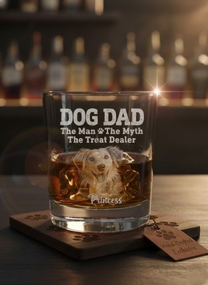 Personalized Pet Portrait Whiskey Glass for Dog Dad Gift Idea