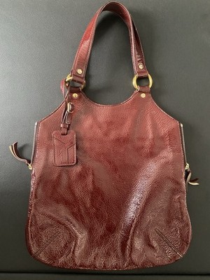 YVES SAINT LAURENT Metropolis Rive Gauche leather patent Shoulder Bag Brown