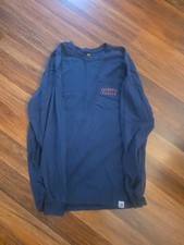 Carhartt Long Sleeve Graphic T-Shirt Men's Medium Original Pocket Tee Navy Blue